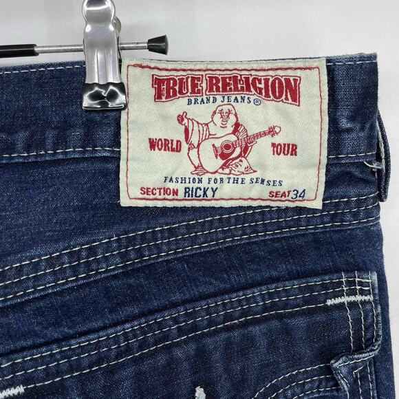 True Religion Size 36 x 31 Ricky Straight Leg Jeans Body Rinse Back Flap pockets - Picture 6 of 8
